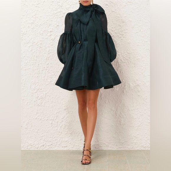 Zimmermann The Pavilion Tie Neck Mini Dress in Pine Fall 2024 Collection, - Picture 4 of 6